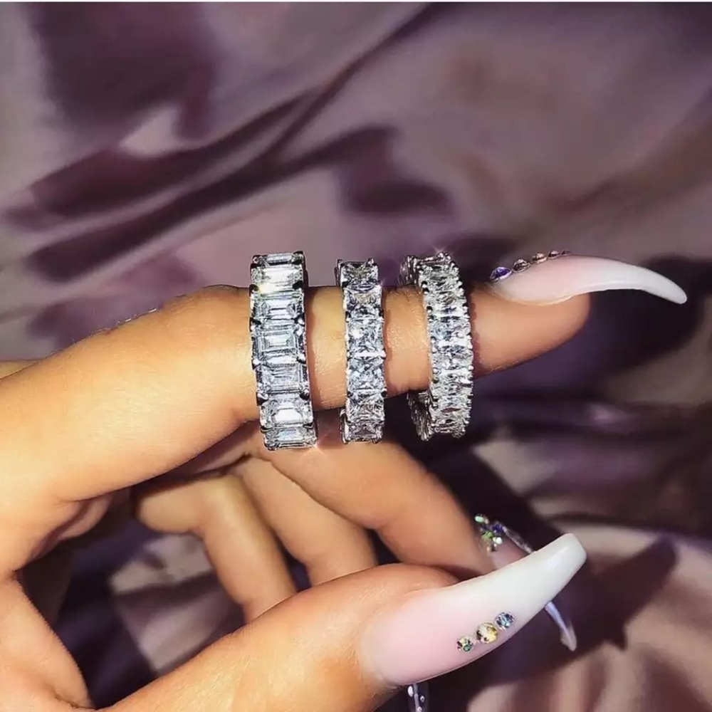 Emerald Cut Stones TCW 8.5Ct Eternity Band Ring - Picture 5 of 14